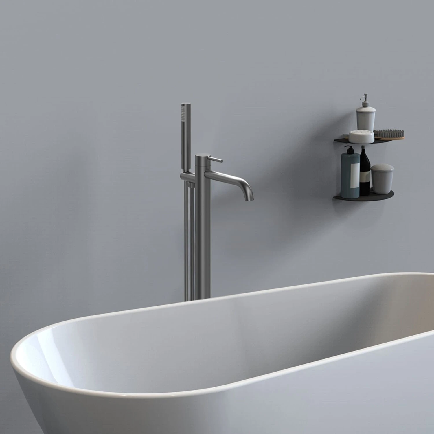 Смеситель Vincea Desire VTF-1DGM для ванный с душем, напольный, цвет вороненая сталь