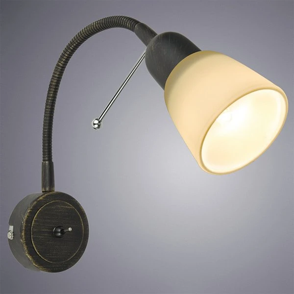 Бра Arte Lamp Lettura A7009AP-1BR, арматура коричневая, плафон стекло белое, 7х34 см